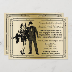 Roaring 20s art deco flapper girl and gangster invitation