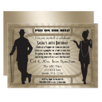 Roaring 20s art deco flapper girl and gangster invitation