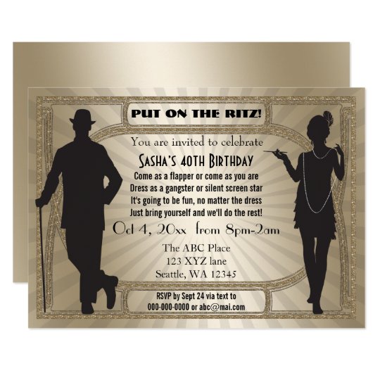 Roaring 20s art deco flapper girl and gangster invitation | Zazzle.com