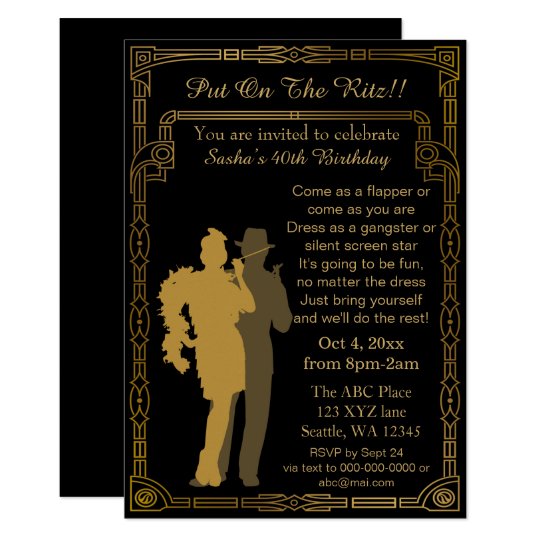 Roaring 20s art deco flapper girl and gangster invitation | Zazzle.com