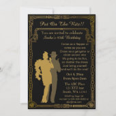 Roaring 20s art deco flapper girl and gangster invitation (Front)