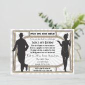 Roaring 20s art deco flapper girl and gangster invitation (Standing Front)