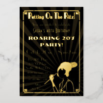 Roaring 20s art deco flapper girl  foil invitation