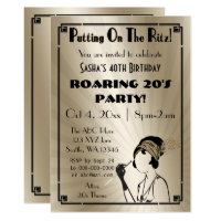 Roaring 20s art deco flapper girl invitation
