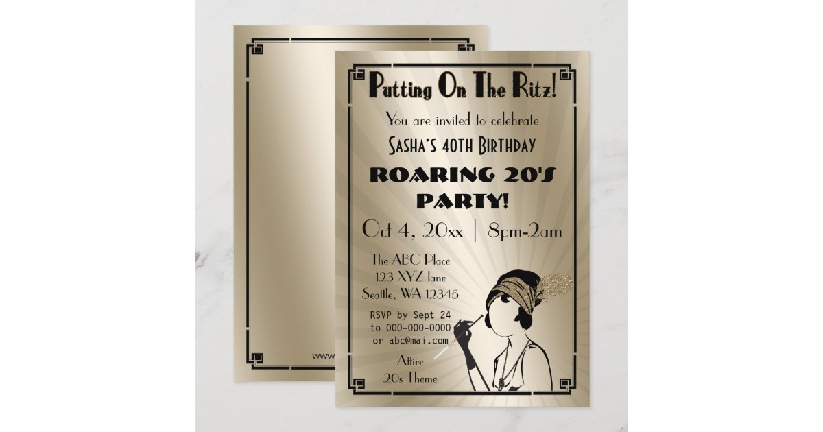 Roaring 20s art deco flapper girl invitation | Zazzle
