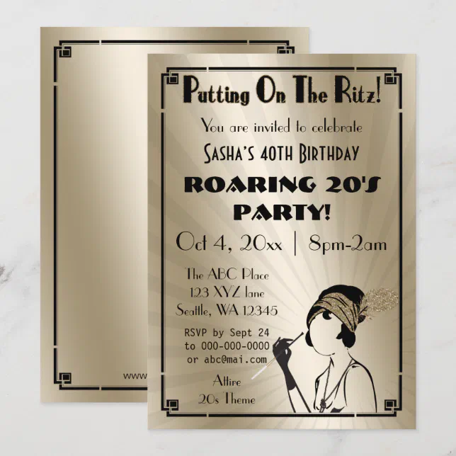 Roaring 20s art deco flapper girl invitation | Zazzle