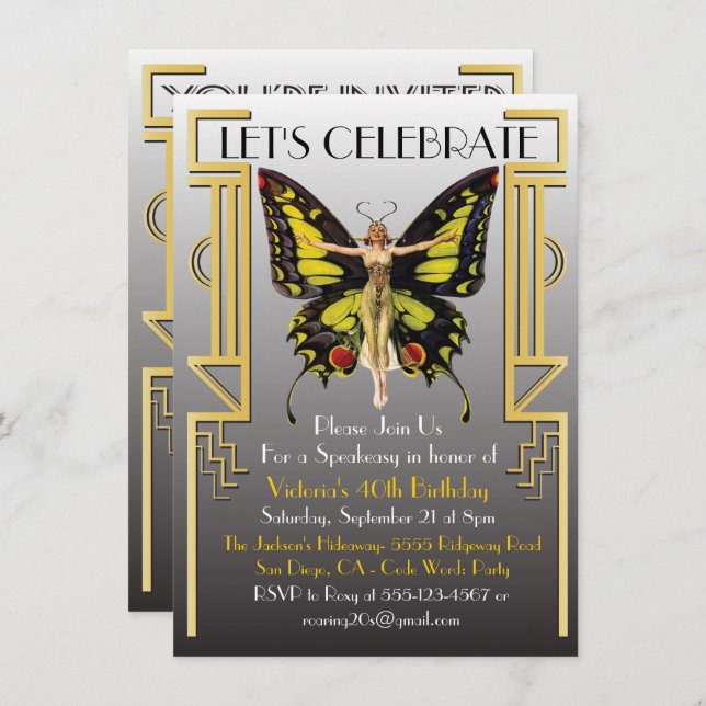 Roaring 20's Art Deco Flapper Party Invitation (Front/Back)