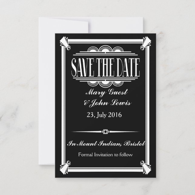 Roaring 20's Art Deco Gatsby  Save The Date (Front)