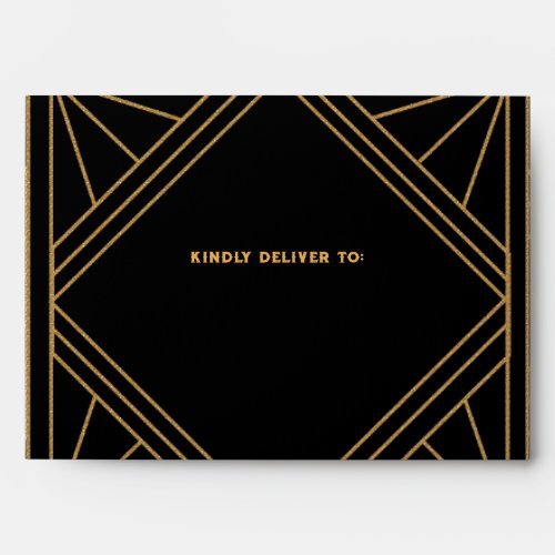 Roaring 20s art deco Great Gatsby Black Gold Envelope
