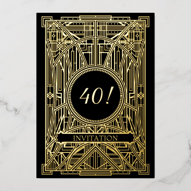 Roaring 20s Art Deco Great Gatsby Foil Invitation (Front)