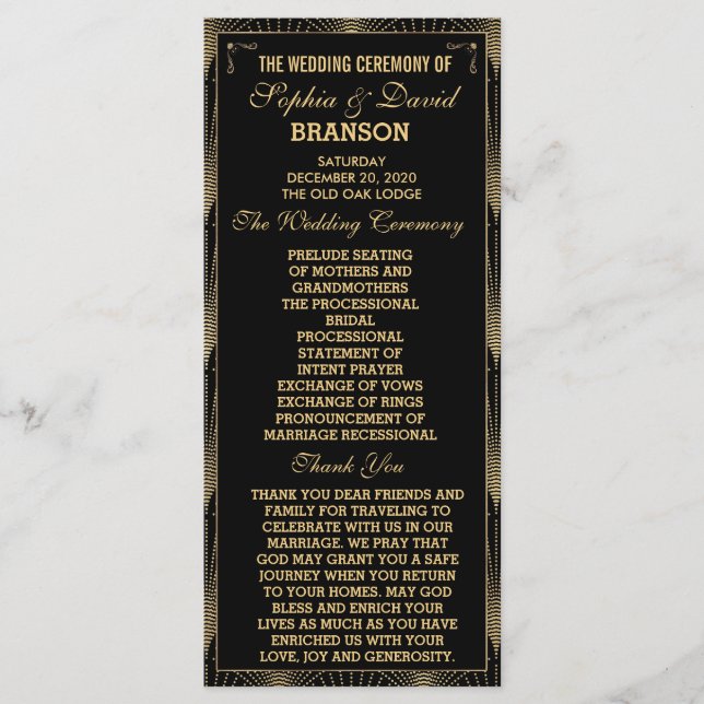 Roaring 20s Art Deco Great Gatsby Wedding Program (Front)