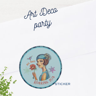 Roaring 20's Art Deco Lady in Blue Classic Round Sticker
