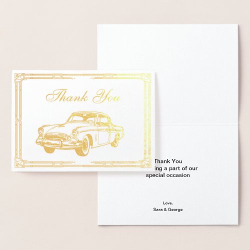 Roaring 20s art deco Retro Car Thank You Foil Card