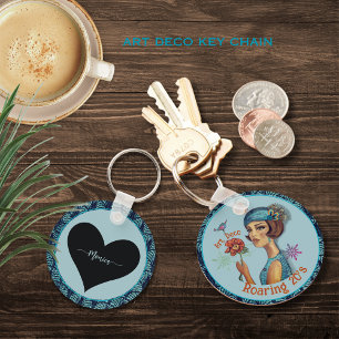 Roaring 20's Art Deco Style in Blue Keychain