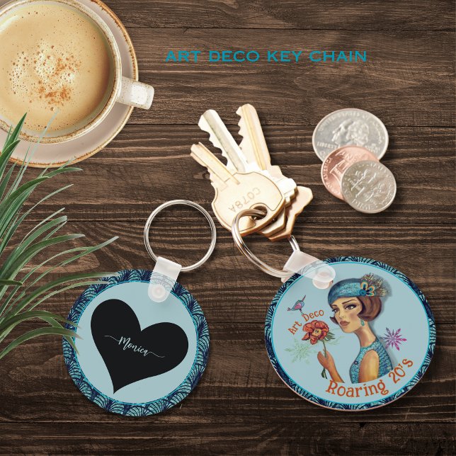 Roaring 20's Art Deco Style in Blue Keychain ( Roaring 20's Art Deco Style in Blue Key chain )