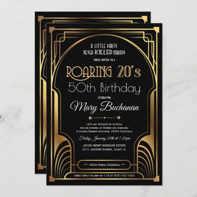 Roaring 20s Birthday Invitation (Front/Back)