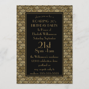 Roaring 20's Birthday Party Black Gold Art Deco Invitation