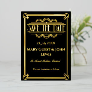 Roaring 20's Black and Gold Art Deco Save the Date Foil Invitation