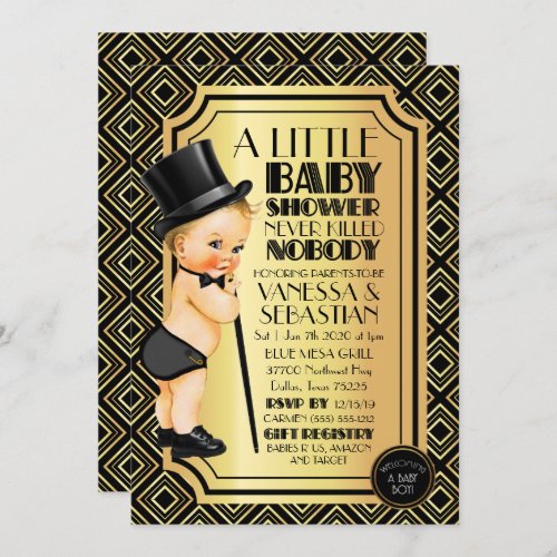 Roaring 20s Black and Gold Little Gentleman Invitation