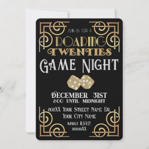 Roaring 20s Black & Gold Dice Game Night Invitation