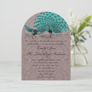 Roaring 20s Damask Turquoise Love Bird Peacock Invitation
