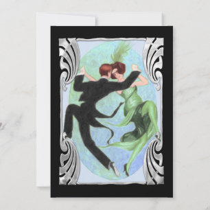 Roaring 20's Dancing Couple Cocktail Party Blue Invitation