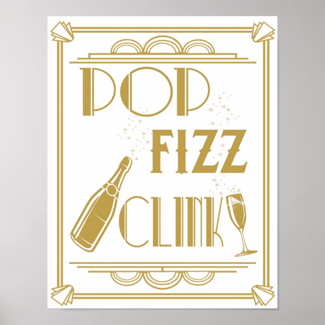Roaring 20's Drinks Bar sign Pop Fizz Clink Print (Front)