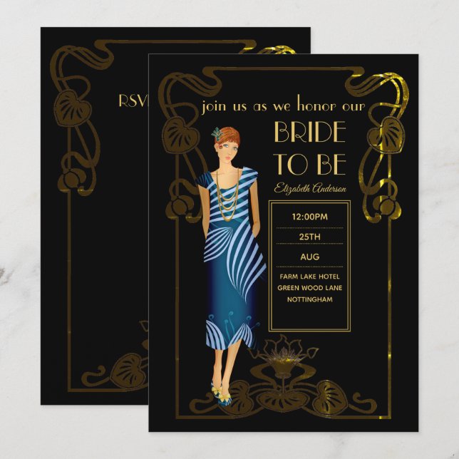 Roaring 20s Flapper Art Deco Gatsby Bridal Shower Invitation (Front/Back)