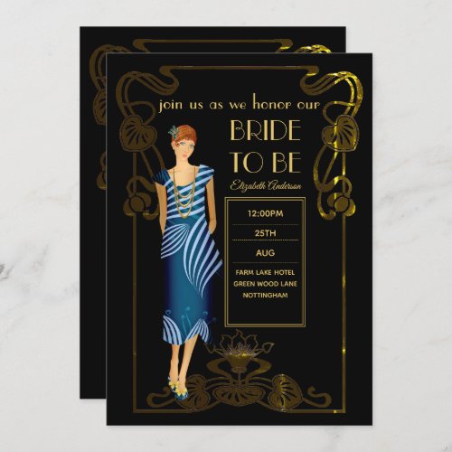 Roaring 20s Flapper Art Deco Gatsby Bridal Shower Invitation