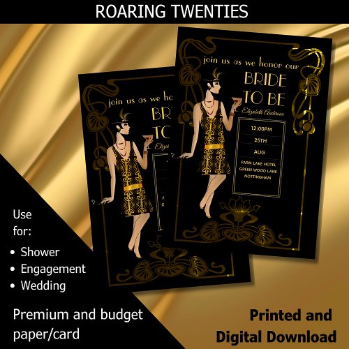 Roaring 20s Flapper Art Deco Gatsby Bridal Shower Invitation