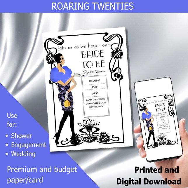 Roaring 20s Flapper Art Deco Gatsby Bridal Shower Invitation (Creator Uploaded)