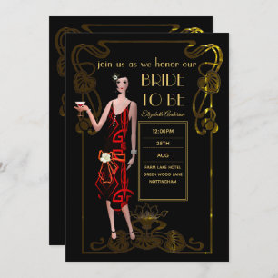 Roaring 20s Flapper Art Deco Gatsby Bridal Shower Invitation