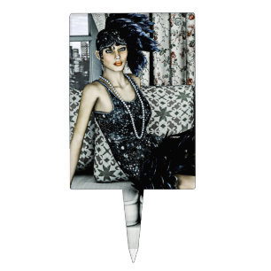 Roaring 20s Flapper Fashion Art Illustration Cake Topper