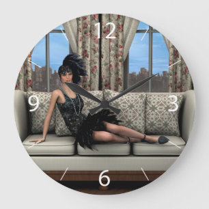 Roaring 20s Flapper Fashion Art Illustration Large Clock