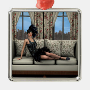 Roaring 20s Flapper Fashion Art Illustration Metal Ornament