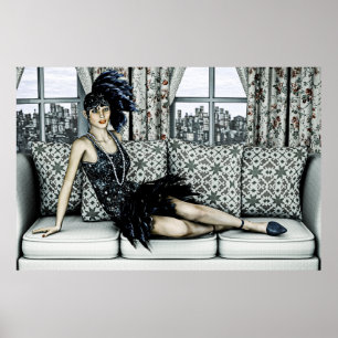 Roaring 20s Flapper Fashion Art Illustration Poster