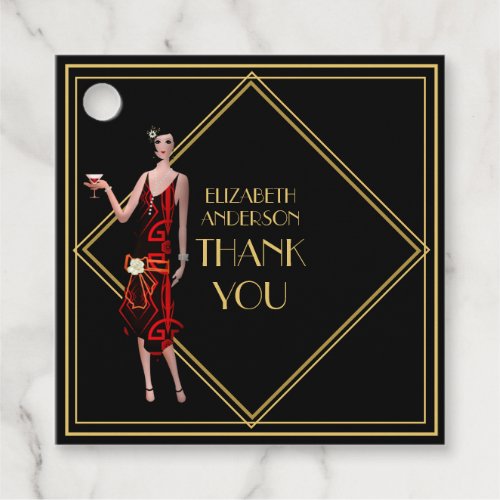 Roaring 20s Flapper Gatsby Thank You Black Gold Favor Tags