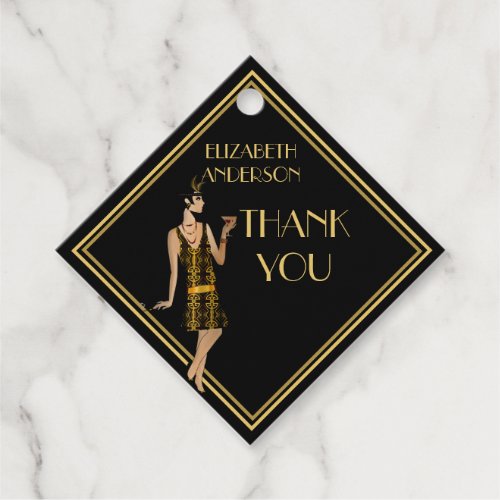 Roaring 20s Flapper Gatsby Thank You Black Gold Favor Tags