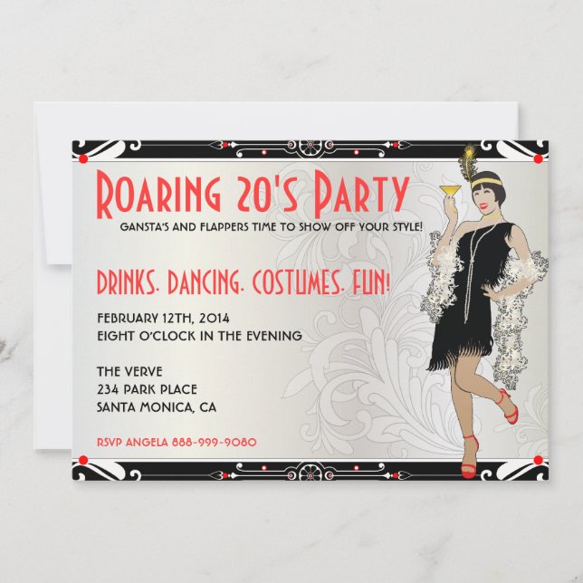 Roaring 20's Flapper Girl Retro Invitations (Front)