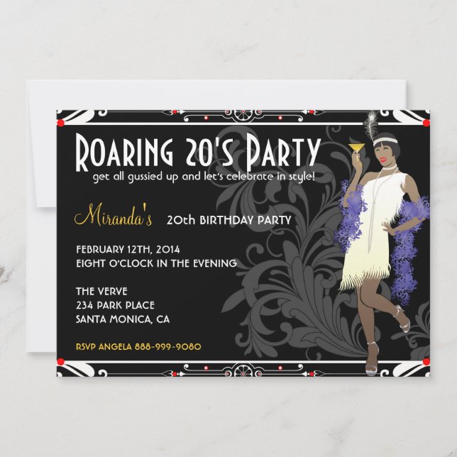 Roaring 20's Flapper Girl Retro Invitations (Front)