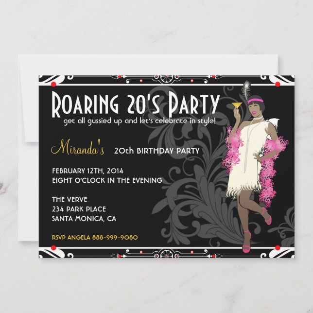Roaring 20's Flapper Girl Retro Invitations (Front)