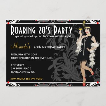 Roaring 20's Flapper Girl Retro Invitations by oddlotpaperie at Zazzle
