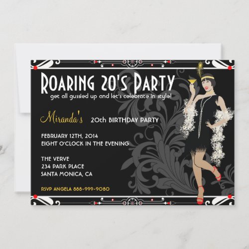 Roaring 20's Flapper Girl Retro Invitations