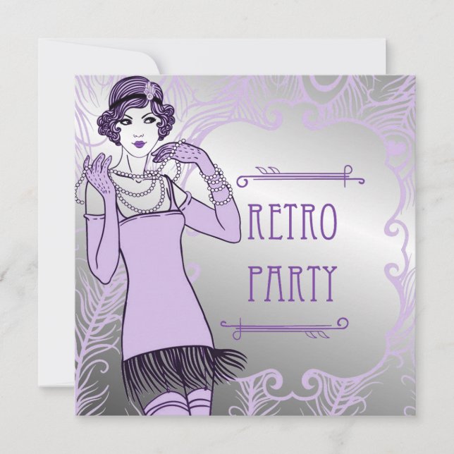 Roaring 20's Flapper Girl Retro Party Invitations (Front)