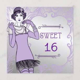 Roaring 20's Flapper Girl Retro Sweet 16th Party Invitation