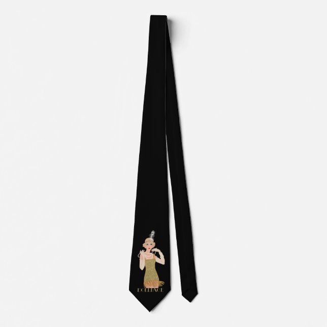 Roaring 20's Flapper Gold Glitter Dollface Neck Tie (Front)