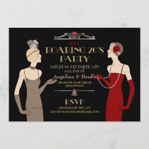 Roaring 20's Flapper Gold Glitter Red Black Retro Invitation