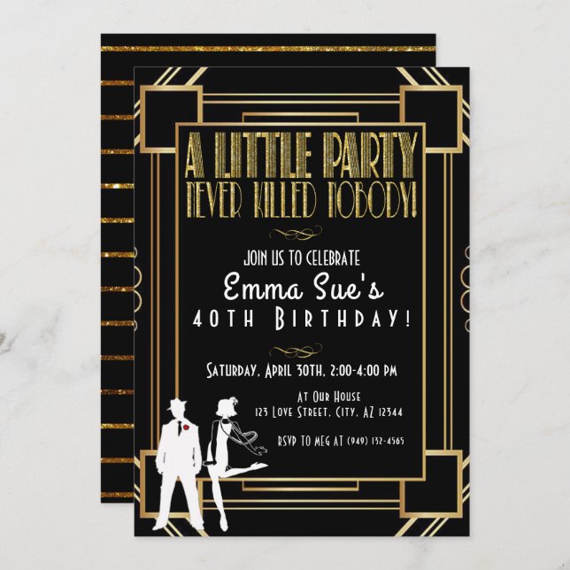 Roaring 20's Flapper Party Birthday Invitation (Front/Back)