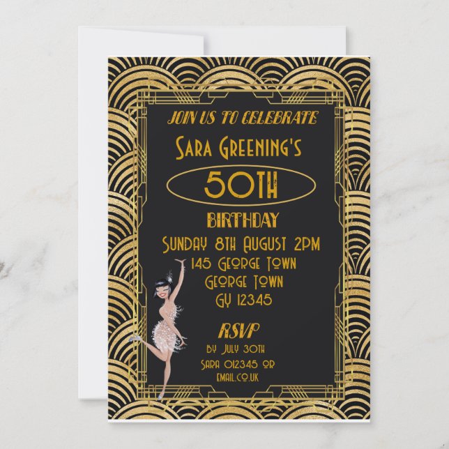 Roaring 20's Flapper Twenties Gatsby Art Deco Invitation (Front)