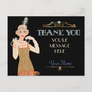 Roaring 20s Fringe Dress Feather Flapper Thank You Card